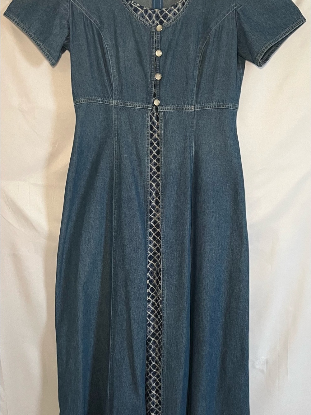 Scarlett Blue Denim Jeans with Navy Lattice Inset